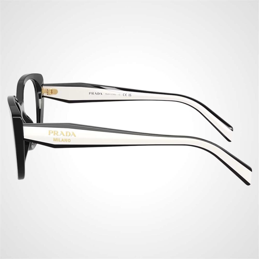 New PRADA Eyeglasses Cat Eye Black White Gold 53-17-140 Womens - Picture 3 of 6